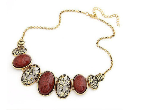 Flower Carved Oval Gem Stone Necklace