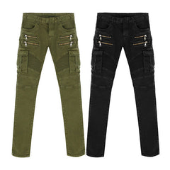 Green Black Denim Biker jeans