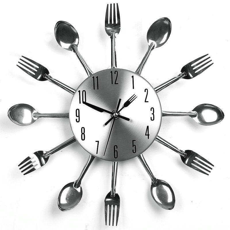 Sliver Cutlery Kitchen Utensil Wall Clock