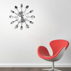 Sliver Cutlery Kitchen Utensil Wall Clock
