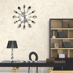 Sliver Cutlery Kitchen Utensil Wall Clock