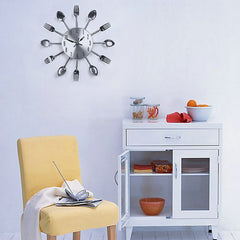 Sliver Cutlery Kitchen Utensil Wall Clock