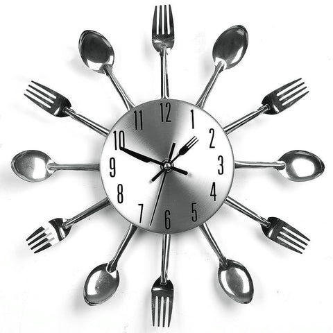 Sliver Cutlery Kitchen Utensil Wall Clock