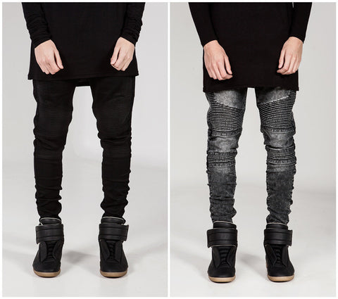 Runway Distressed slim elastic jeans