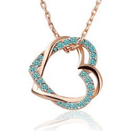 Rhinestone Double Heart Pendant Necklace