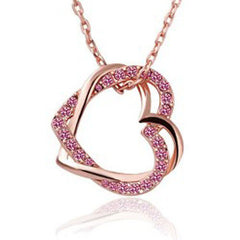 Rhinestone Double Heart Pendant Necklace