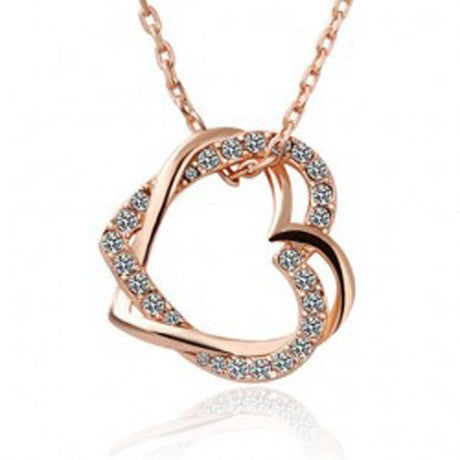 Rhinestone Double Heart Pendant Necklace