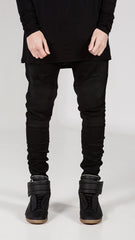 Runway Distressed slim elastic jeans