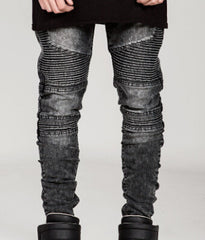 Runway Distressed slim elastic jeans